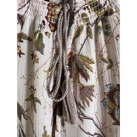 Paige Women’s Dress S Old Rose Covert Green Floral Silk V-Neck Long Sleeve Mini - Picture 6 of 11